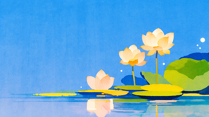JPG 식물 호수 여유 물결 컬러 잎 일러스트 자연 하늘 생명 아침 연꽃 풍경 여름 반사 평화 산책 수면 명상 조용 뷰티풀 국내일러스트 AI일러스트 AI콘텐츠 주간 계절 꽃 감정 컨셉 휴식 물 생태계 파일형식