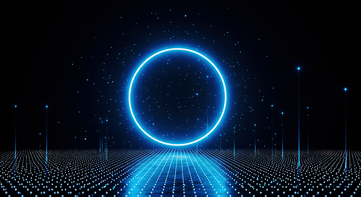 JPG 편집이미지 디자인 백그라운드 추상 그래픽 파란색 빛 컴퓨터 반사 디지털 공간 점 원형 네온 효과 이미지편집 AI컴퓨터그래픽 AI콘텐츠 도형 컬러 무늬 전자제품 파일형식