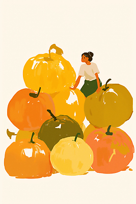 JPG 계절 컬러 백그라운드 농업 일러스트 자연 생명 호박 따뜻함 사람 농작물 농장 환경 수확 가을 그림 조화 애호박 풍요 경관 국내일러스트 AI일러스트 AI콘텐츠 산업 컨셉 채소 풍경 생태계 파일형식