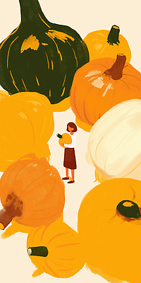 JPG 여자 음식 상징 컬러 농업 채소 과일 일러스트 자연 호박 건강 농작물 농장 주황색 수확 가을 신선 시장 선택 국내일러스트 AI일러스트 AI콘텐츠 계절 산업 컨셉 사람 생태계 파일형식