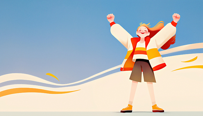 JPG 패션 행복 감정 컬러 포즈 일러스트 웃음 소녀 일상 여름 손들기 자유 자신감 즐거움 긍정적 액션 국내일러스트 AI일러스트 AI콘텐츠 계절 여자 어린이 컨셉 모션 표정 라이프 파일형식