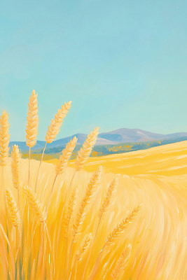 JPG 식물 계절 농업 채소 일러스트 자연 하늘 산 풍경 초원 여름 파란색 농장 맑음 일몰 금색 수확 시골 밀밭 국내일러스트 AI일러스트 AI콘텐츠 산업 컬러 밭 날씨 노을 밀 생태계 파일형식