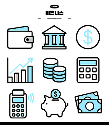 아이콘 돈 비즈니스 통계 그래프 금융 경제 달러 저금통 계산기 지갑 재산 은행 투자 2D아이콘 AI파일 문구용품 장비 저축 파일형식 벡터