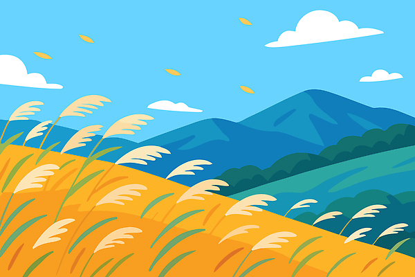 식물 계절 농업 일러스트 자연 하늘 아침 바람 산 풍경 파란색 노란색 일출 농사 일몰 추수 시골 생태계 밀밭 오후 평야 국내일러스트 AI파일 주간 자연요소 산업 컬러 밭 날씨 노을 밀 파일형식 벡터