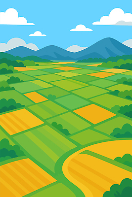 계절 농업 일러스트 자연 하늘 산 풍경 초원 초록색 농작물 햇빛 농경지 농사 수확 지역 국내일러스트 AI파일 산업 컬러 태양 농장 생태계 파일형식 벡터
