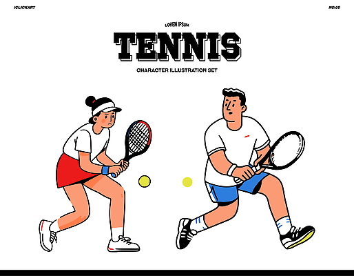 캐릭터 여자 남자 스포츠 일러스트 공 모션 협력 운동선수 여름 운동 경쟁 에너지 코트 테니스 게임 라켓 집중 연습 즐거움 국내일러스트 AI파일 계절 감정 스포츠용품 컨셉 놀이 건강 사람 구기 외투 파일형식 벡터