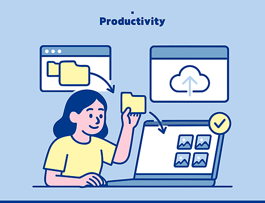 일러스트 기술 일상 그래픽 컴퓨터 디지털 모니터 업무 작업 파일 정리 시간관리 클라우드서비스 소프트웨어 업로드 인터페이스 창작 사용자 국내일러스트 AI파일 라이프 전자제품 서비스 파일형식 벡터