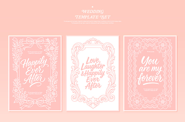 디자인 꽃 행복 포스터 분홍색 결혼 일러스트 결혼식 사랑 타이포그라피 그래픽 장식 세트 메시지 라인아트 청첩장 초대장 영원 창의성 국내일러스트 AI파일 식물 문자 감정 선 컬러 카드_감사 이벤트 파일형식 벡터