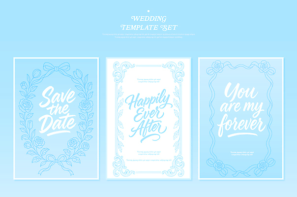 디자인 커플 기념일 하늘색 결혼 일러스트 결혼식 문구용품 아이디어 사랑 장식 세트 로맨틱 청첩장 초대장 뷰티풀 소프트 스타일 국내일러스트 AI파일 감정 컨셉 관계 카드_감사 이벤트 파란색 오브젝트 파일형식 벡터