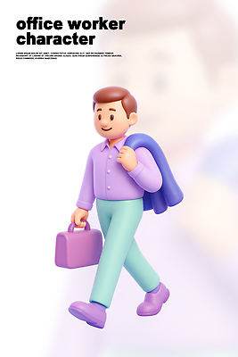 PSD 편집이미지 캐릭터 남자 가방 직장 일상 캐주얼 걷기 디지털 보라색 외투 사무원 출근 청록색 편집3D 직업 잡화 옷 컬러 상의 회사 모션 사람 라이프 3D 출퇴근 파일형식