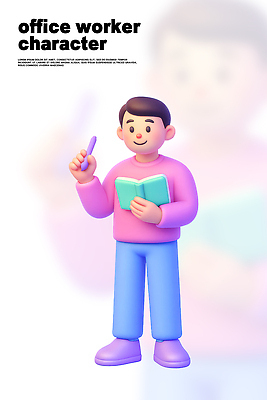 PSD 편집이미지 캐릭터 디자인 일상 그래픽 책 학습 사무실 기록 직장인 사무원 집중 편집3D 직업 교육 컨셉 비즈니스 라이프 3D 파일형식