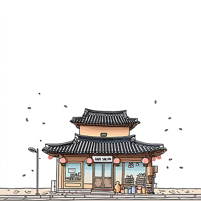JPG 전통 헤어스타일 외관 고건축 낙엽 일러스트 휴식 거리 간판 한국 풍경 건물 인테리어 소풍 가을 미용실 편안함 서비스 커뮤니티 뷰티풀 국내일러스트 AI일러스트 AI콘텐츠 건축물 디자인 계절 아시아 컨셉 잎 야외활동 감각 뷰티샵 파일형식