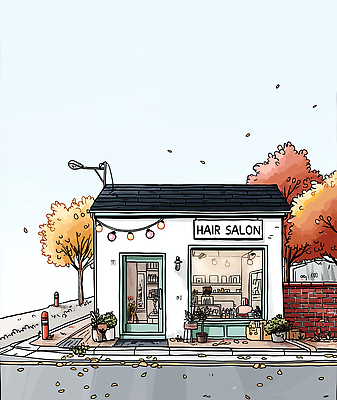 JPG 나무 외관 화분 길 단풍 일러스트 바람 거리 주택 풍경 일상 장식 상점 전선 가을 도시 미용실 오브젝트 뷰티풀 국내일러스트 AI일러스트 AI콘텐츠 자연요소 식물 계절 잎 날씨 건물 라이프 뷰티샵 파일형식