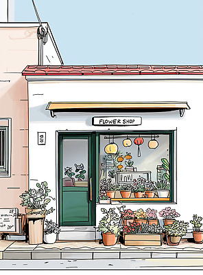 JPG 식물 전통 꽃 행복 일러스트 자연 여러명 장식 햇빛 평화 상점 전시 발코니 꽃집 소통 교외 뷰티풀 오후 아기자기 국내일러스트 AI일러스트 AI콘텐츠 감정 다수 컨셉 사람 태양 생태계 파일형식