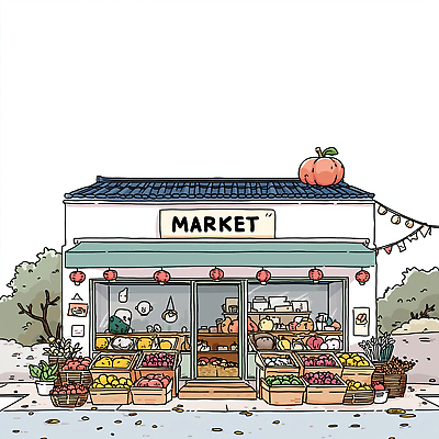 JPG 채소 과일 일러스트 친절 거리 일상 경제 쇼핑 장보기 상점 전시 활발 분위기 시장 상인 고객 오브젝트 지역 아기자기 국내일러스트 AI일러스트 AI콘텐츠 컨셉 라이프 파일형식