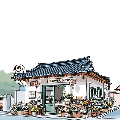 JPG 식물 전통 디자인 외관 꽃 화분 컬러 일러스트 자연 풍경 장식 정원 공간 분위기 편안함 꽃집 오브젝트 향기 방문객 국내일러스트 AI일러스트 AI콘텐츠 컨셉 상점 감각 생태계 냄새 파일형식