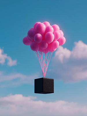 JPG 구름 편집이미지 디자인 분홍색 컬러 상상 하늘 공중 세일 비행 부자 그림 장면 풍선 블랙박스 창의성 이미지편집 AI컴퓨터그래픽 AI콘텐츠 자연요소 컨셉 차량용품 파일형식