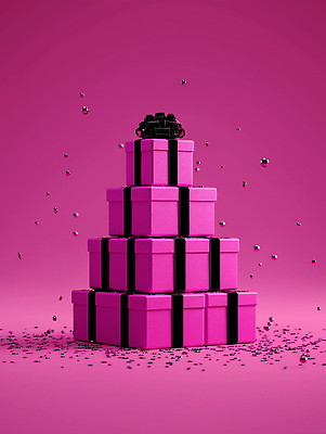 JPG 편집이미지 디자인 기념일 감정 리본 분홍색 백그라운드 선물 장식 반짝임 상자 파티 세일 축제 축하 생일 분위기 편집실사 AI컴퓨터그래픽 AI콘텐츠 컬러 컨셉 모션 이벤트 CG 파일형식