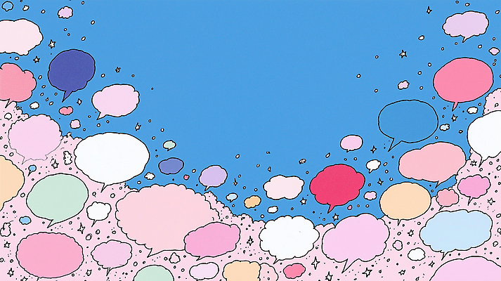 JPG 디자인 감정 예술 컬러 백그라운드 말풍선 일러스트 상상 하늘 아이디어 이야기 대화 그래픽 표현 감각 조화 소통 창의성 테마 국내일러스트 AI일러스트 AI콘텐츠 컨셉 말하기 파일형식