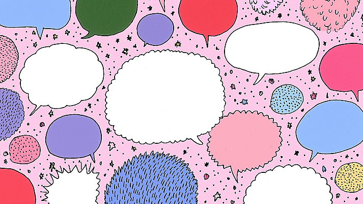 JPG 모양 디자인 감정 분홍색 컬러 백그라운드 말풍선 패턴 일러스트 아이디어 이야기 대화 그래픽 표현 그림 서식 소통 상상력 창의성 국내일러스트 AI일러스트 AI콘텐츠 컨셉 무늬 말하기 파일형식