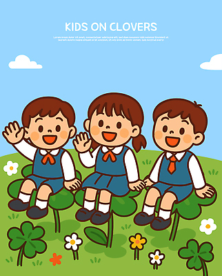 꽃 행복 어린이 컬러 일러스트 자연 놀이 하늘 웃음 앉기 초원 친구 햇빛 소풍 귀여움 도전 그룹 클로버 즐거움 국내일러스트 AI파일 식물 감정 컨셉 관계 모션 표정 사람 태양 야외활동 생태계 파일형식 벡터