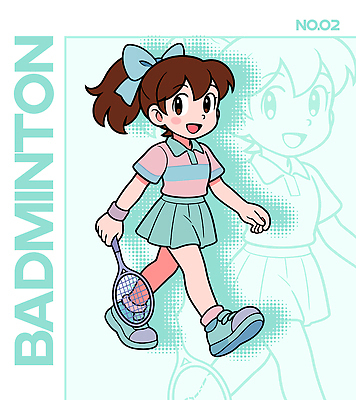캐릭터 디자인 스포츠 일러스트 청소년 소녀 운동복 치마 운동 귀여움 에너지 코트 라켓 즐거움 배드민턴 스타일 일러캐릭터 AI파일 옷 여자 감정 어린이 스포츠용품 컨셉 하의 건강 사람 구기 외투 파일형식 벡터