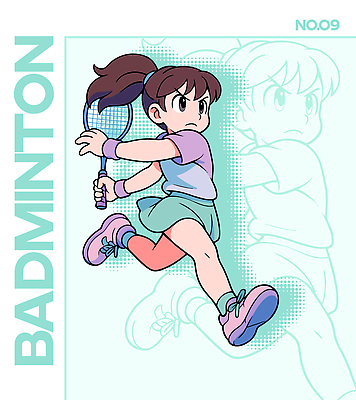 캐릭터 스포츠 패턴 일러스트 소녀 야외 여름 운동복 청춘 운동 활발 라켓 즐거움 역동적 배드민턴 스타일 일러캐릭터 AI파일 옷 계절 여자 감정 어린이 스포츠용품 컨셉 무늬 건강 구기 파일형식 벡터