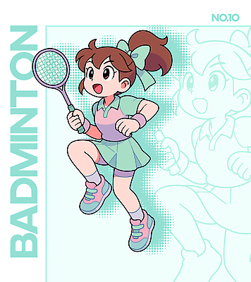 캐릭터 디자인 스포츠 컬러 포즈 일러스트 모션 소녀 운동 귀여움 점프 활발 표현 라켓 그리기 즐거움 배드민턴 외모 일러캐릭터 AI파일 여자 감정 어린이 스포츠용품 컨셉 건강 구기 파일형식 벡터