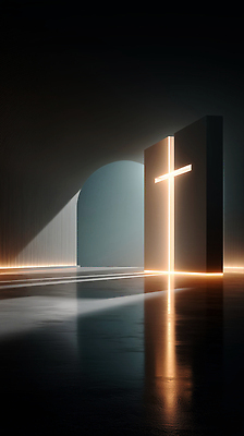 JPG 편집이미지 기독교 예술 십자가 설계 조명 빛 반사 교회 어둠 공간 분위기 구조물 신비 아치 기념물 이미지편집 AI컴퓨터그래픽 AI콘텐츠 건축 종교 컨셉 종교건축 건물 파일형식