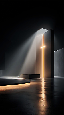 JPG 편집이미지 디자인 건축 십자가 조명 형상 빛 교회 어둠 공간 분위기 신비 예배 찬양 이미지편집 AI컴퓨터그래픽 AI콘텐츠 컨셉 종교건축 건물 파일형식