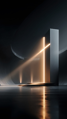 JPG 편집이미지 디자인 예술 십자가 조명 빛 교회 검은색 공간 분위기 구조물 모던 창의성 이미지편집 AI컴퓨터그래픽 AI콘텐츠 건축 컬러 컨셉 종교건축 건물 파일형식