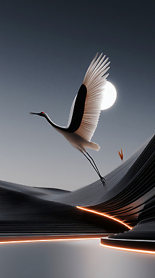 JPG 동물 편집이미지 곡선 야경 자연 조류 하늘 풍경 평화 학 비행 저녁 달빛 지형 뷰티풀 이미지편집 AI컴퓨터그래픽 AI콘텐츠 선 컨셉 달 야간 생태계 파일형식 풍경_경치