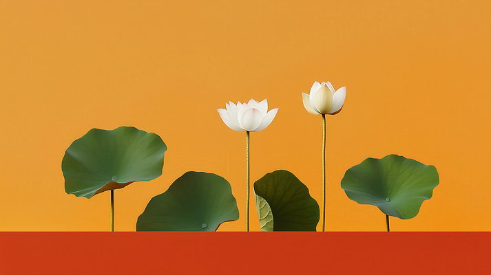 JPG 식물 꽃 백그라운드 잎 일러스트 자연 생명 연꽃 장식 초록색 여름 정원 주황색 흰색 수중식물 연습 조화 뷰티풀 국내일러스트 AI일러스트 AI콘텐츠 계절 컬러 생태계 파일형식