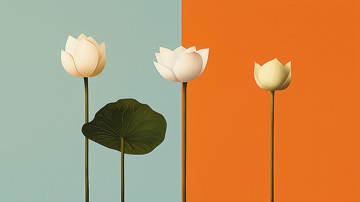 JPG 식물 디자인 감정 화초 예술 컬러 백그라운드 일러스트 자연 생명 연꽃 장식 여름 주황색 배열 청록색 조화 뷰티풀 국내일러스트 AI일러스트 AI콘텐츠 계절 꽃 생태계 파일형식