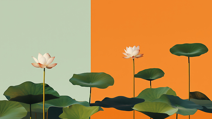 JPG 식물 꽃 컬러 백그라운드 잎 일러스트 자연 생명 연꽃 풍경 여름 정원 수중식물 생태 연습 연잎 조화 뷰티풀 국내일러스트 AI일러스트 AI콘텐츠 계절 생태계 파일형식