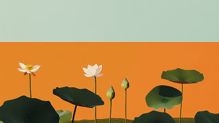 JPG 식물 꽃 컬러 백그라운드 일러스트 자연 생명 연꽃 풍경 여름 주황색 연못 수중식물 연잎 생태계 향기 화사함 조화 뷰티풀 차분 국내일러스트 AI일러스트 AI콘텐츠 계절 컨셉 잎 냄새 파일형식