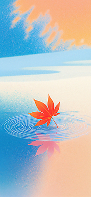 JPG 예술 단풍 잎 일러스트 자연 하늘 나뭇잎 풍경 물 반사 노을 고요 일몰 가을 분위기 이미지 감성 조화 뷰티풀 색감 차분 국내일러스트 AI일러스트 AI콘텐츠 자연요소 식물 계절 컨셉 생태계 파일형식