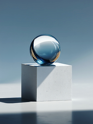 JPG 편집이미지 디자인 예술 조명 그림자 장식 파란색 반사 흰색 구슬 큐브 비율 스틸 이미지편집 AI컴퓨터그래픽 AI콘텐츠 컬러 파일형식