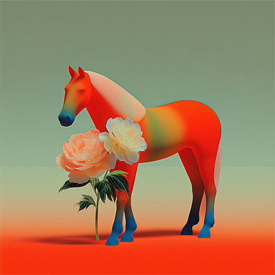 JPG 편집이미지 디자인 꽃 예술 컬러 백그라운드 풍경 표현 말_게임 화려 화사함 감성 조화 창의성 이미지편집 병오년 붉은말 AI컴퓨터그래픽 AI콘텐츠 식물 컨셉 말_동물 파일형식 2026년