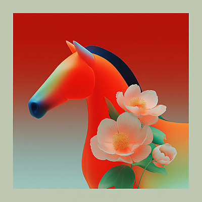 JPG 모양 편집이미지 디자인 꽃 감정 예술 컬러 표현 말_게임 조화 뷰티풀 색채 창의력 이미지편집 병오년 붉은말 AI컴퓨터그래픽 AI콘텐츠 식물 말_동물 파일형식 2026년