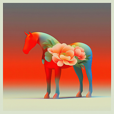 JPG 동물 편집이미지 디자인 꽃 예술 컬러 백그라운드 자연 말_게임 뷰티풀 창의성 이미지편집 병오년 붉은말 AI컴퓨터그래픽 AI콘텐츠 식물 말_동물 생태계 파일형식 2026년