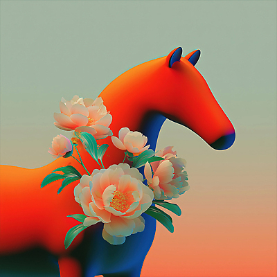 JPG 모양 편집이미지 디자인 꽃 예술 컬러 백그라운드 추상 창조 말_게임 화려 조화 뷰티풀 생동감 이미지편집 병오년 붉은말 AI컴퓨터그래픽 AI콘텐츠 식물 컨셉 무늬 말_동물 파일형식 2026년