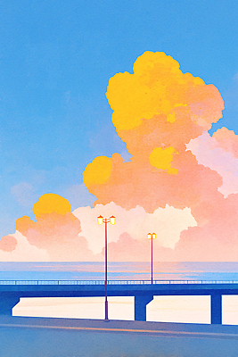 JPG 구름 바다 컬러 백그라운드 가로등 일러스트 자연 하늘 밝음 미술 풍경 해변 여름 평화 일몰 저녁 조화 뷰티풀 스카이 청명 국내일러스트 AI일러스트 AI콘텐츠 자연요소 계절 공공시설 컨셉 문화예술 노을 야간 생태계 파일형식