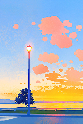 JPG 나무 구름 바다 컬러 여행 백그라운드 가로등 일러스트 자연 하늘 조명 풍경 해변 일몰 산책로 도시 저녁 뷰티풀 풍경화 국내일러스트 AI일러스트 AI콘텐츠 자연요소 식물 공공시설 길 노을 야간 그림 생태계 파일형식