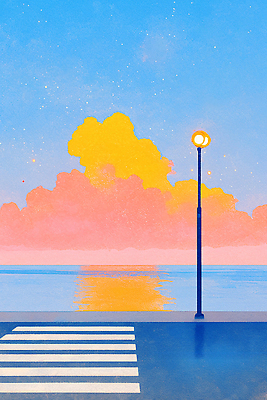 JPG 구름 여유 바다 컬러 가로등 일러스트 자연 하늘 조명 풍경 해변 빛 반사 평화 노을 일몰 산책로 저녁 뷰티풀 수평선 국내일러스트 AI일러스트 AI콘텐츠 자연요소 공공시설 감정 길 컨셉 야간 생태계 파일형식