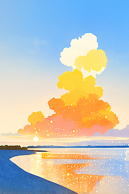 JPG 구름 물결 바다 컬러 여행 일러스트 자연 하늘 휴식 따뜻함 풍경 초원 일상 빛 반사 평화 일몰 저녁 장면 뷰티풀 수평선 국내일러스트 AI일러스트 AI콘텐츠 자연요소 컨셉 라이프 노을 야간 생태계 파일형식