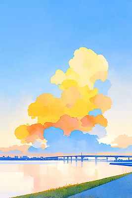 JPG 구름 컬러 일러스트 자연 하늘 풍경 일상 물 강 반사 평화 일몰 도시 저녁 외출 장면 조화 뷰티풀 차분 국내일러스트 AI일러스트 AI콘텐츠 자연요소 컨셉 라이프 노을 야간 생태계 파일형식