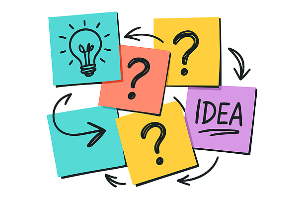 디자인 화살표 컬러 생각 일러스트 커뮤니케이션 아이디어 표현 메모지 작업 계획 연결 질문 포스트잇 문제해결 상상력 영감 창의성 브레인스토밍 국내일러스트 AI파일 컨셉 사무용품 파일형식 벡터