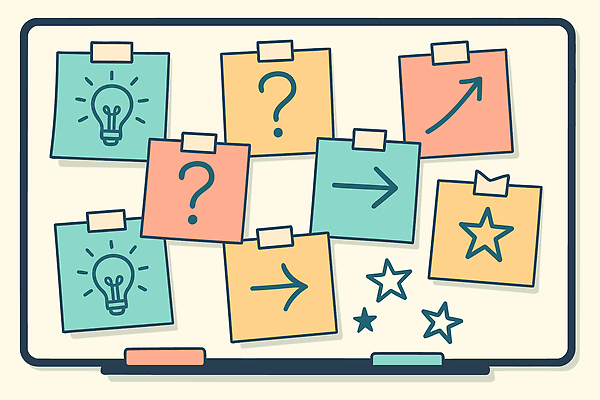 디자인 컬러 스티커 일러스트 아이디어 실험 표현 메모지 작업 보드 계획 토론 질문 방향 호기심 포스트잇 스타 창의성 브레인스토밍 국내일러스트 AI파일 감정 스포츠 컨셉 사무용품 파일형식 벡터