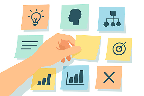 손 컬러 일러스트 그래프 협력 아이디어 사무실 정보 도구 표현 메모지 작업 목표 계획 분석 포스트잇 정리 창의성 브레인스토밍 국내일러스트 AI파일 컨셉 비즈니스 신체부위 사무용품 파일형식 벡터